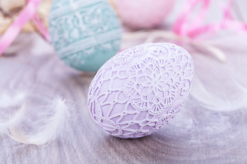 Image showing beautiful easter egg decoration colorfull eggs seasonal pastel 