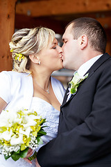 Image showing beautiful young wedding couple outdoor