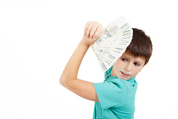 Image showing boy holding a fan from czech crown banknotes