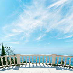 Image showing balcony over sea and cloudy sky