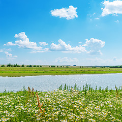 Image showing river in green grass under cloudy sky