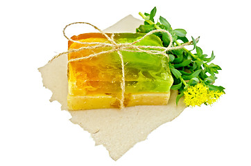Image showing Soap homemade with Rhodiola rosea on paper