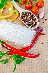 Image showing Noodles rice white with a variety peppers and vegetables