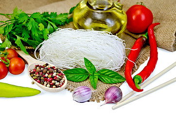 Image showing Noodles rice white with spices and vegetables