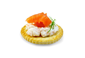 Image showing Crackers with cream and salmon