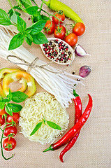 Image showing Noodles rice different with peppers and vegetables