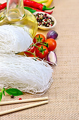 Image showing Noodles rice white with peppers and vegetables