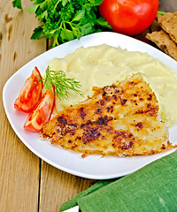 Image showing Fish fried with mashed potatoes