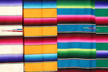 Image showing Colorful blankets at a Mexican market