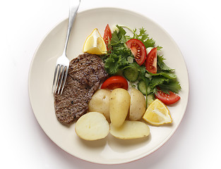 Image showing Minute steak meal from above