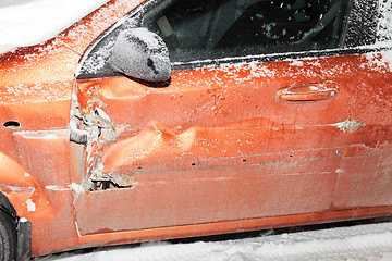 Image showing Car accident on a snowy road