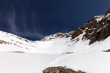 Image showing Snowy mountains and blue sky at nice winter day