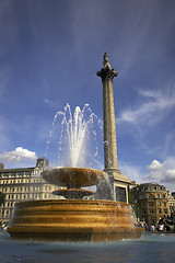 Image showing Fountain in Trafalgar square with nelsons column in background