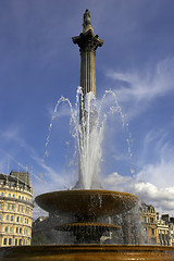 Image showing Fountain in Trafalgar square with nelsons column in background