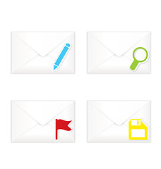Image showing White closed envelopes with flag mark icon set