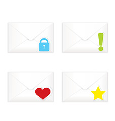 Image showing White closed envelopes with marks icon set
