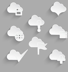 Image showing Cloud icon set white plastic save