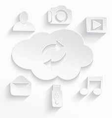 Image showing White cloud computing symbols arrows cut