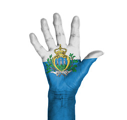 Image showing Palm of a woman hand, painted with flag