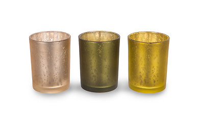 Image showing Three green candleholders