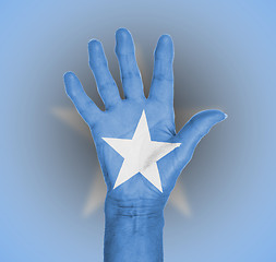 Image showing Palm of a woman hand, painted with flag