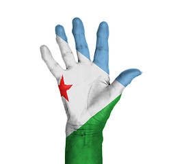 Image showing Palm of a woman hand, painted with flag