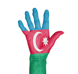 Image showing Palm of a woman hand, painted with flag