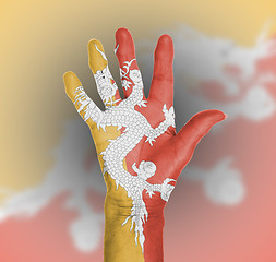 Image showing Palm of a woman hand, painted with flag