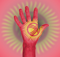 Image showing Palm of a woman hand, painted with flag