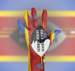 Image showing Palm of a woman hand, painted with flag