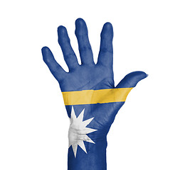 Image showing Palm of a woman hand, painted with flag