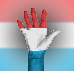 Image showing Palm of a woman hand, painted with flag