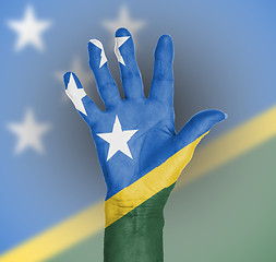 Image showing Palm of a woman hand, painted with flag