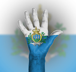 Image showing Palm of a woman hand, painted with flag