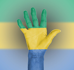 Image showing Palm of a woman hand, painted with flag