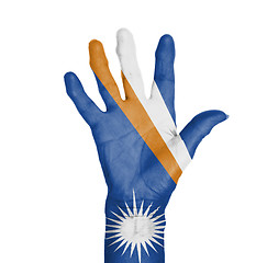 Image showing Palm of a woman hand, painted with flag