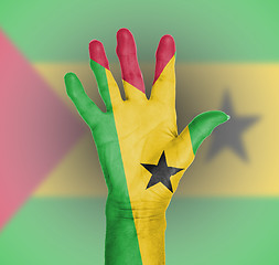 Image showing Palm of a woman hand, painted with flag