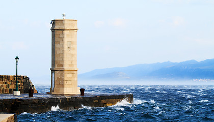 Image showing Picture represents the lighthouse while blowing strong wind