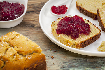 Image showing coconut bread with cranberry sauce