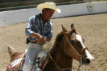 Image showing Mexican charro working his horse