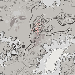 Image showing Koi fishes. Sea background. Hand drawn