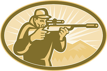 Image showing Hunter Aiming Rifle Oval Retro