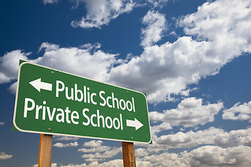 Image showing Public or Private School Green Road Sign Over Sky