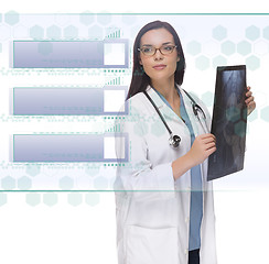 Image showing Female Doctor or Nurse Holding X-Ray Reading Blank Button Panel