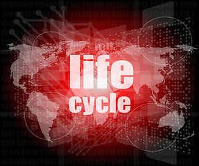 Image showing life cycle words on digital touch screen
