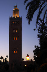 Image showing Evening shot of the koutoubia mosque Marrakech