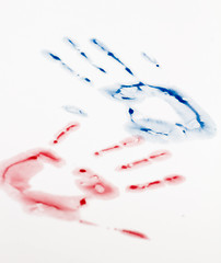 Image showing Blue and red hand-print shape