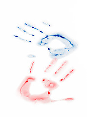 Image showing Blue and red hand-print shape