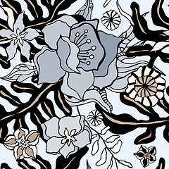 Image showing Tropical Flowers background. Seamless pattern