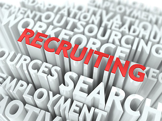 Image showing Recruiting - Red Text on White Wordcloud.